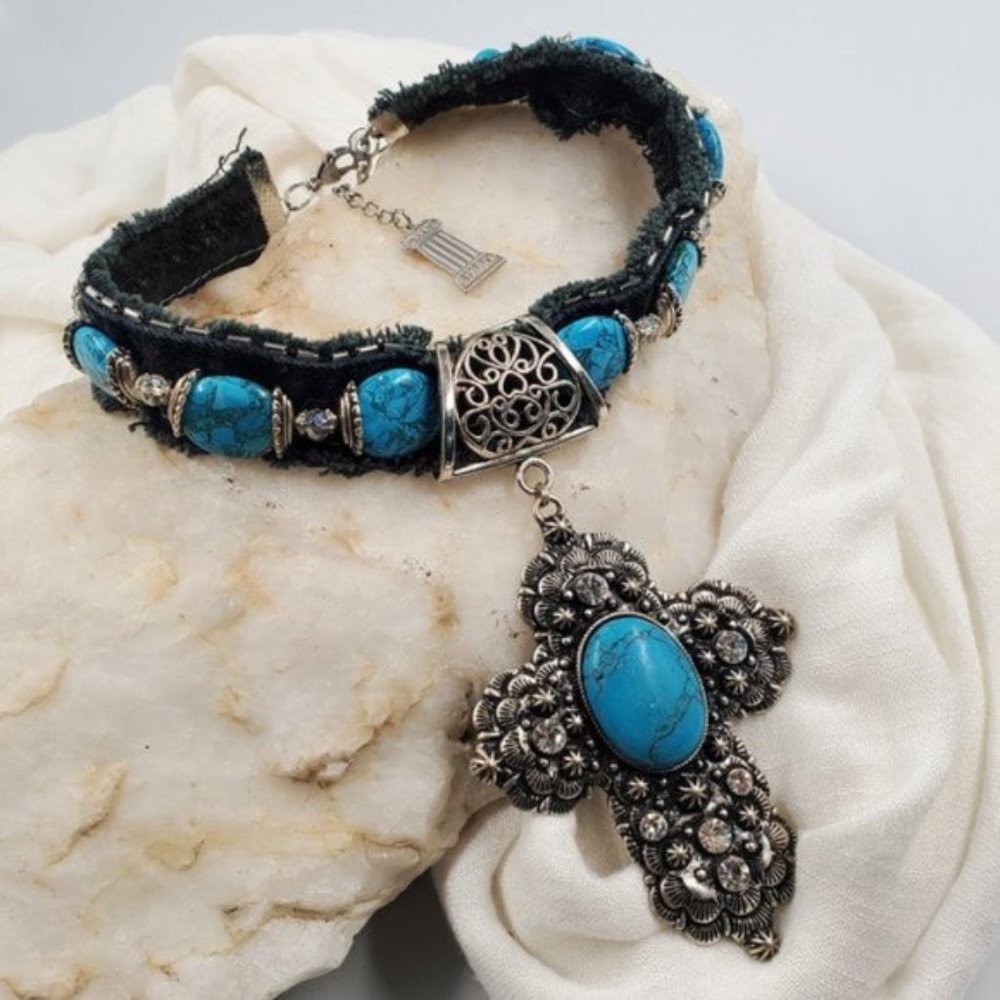 Turquoise and Coral Statement Necklace - Picture 5 of 10